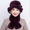 Rex Rabbit Hair Hat Children's New Mother Hat Winter Warm Korean Version Grandma Hat Scarf Middle and Old Age Hat Scarf