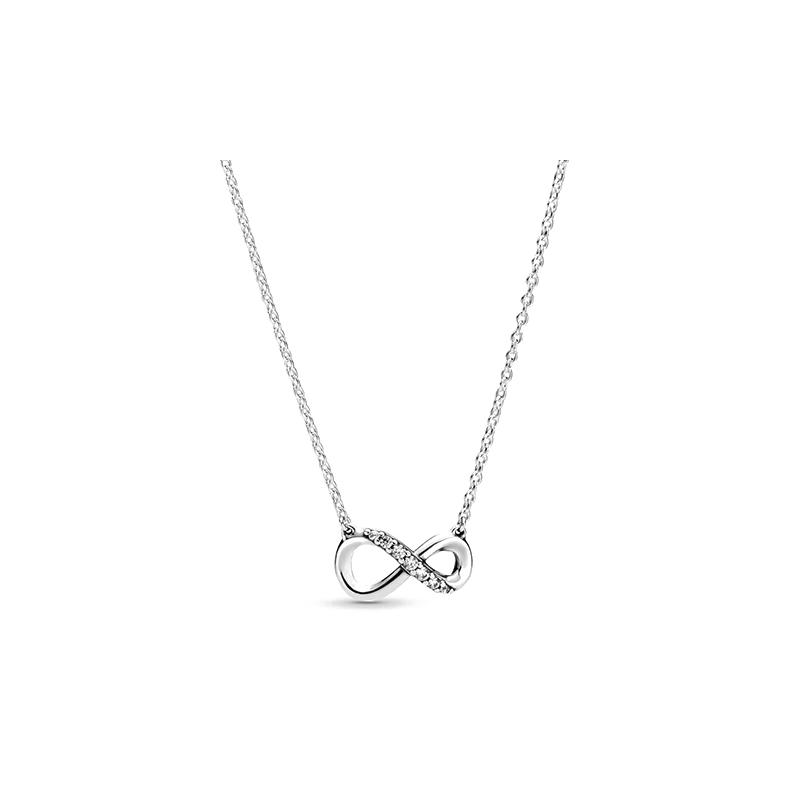 Pandora Sparkling Eternity Infinity Sign Möbius Strip Adjustable 925 Silver Necklace Women s 398821C01 серебряный