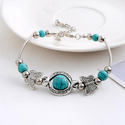 Butterflies Decor Adjustable Unisex Bracelet Handmade Turquoises Beads Retro Bracelet Jewelry Accessories