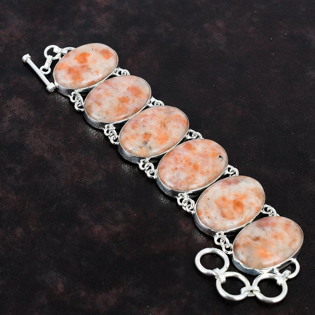 Sunstone Bracelet Original Gemstone Bracelet Silver Jewelry 925 Sterling Silver Bracelet Adjustable Chain Bracelet Handmade Jewelry For Gift