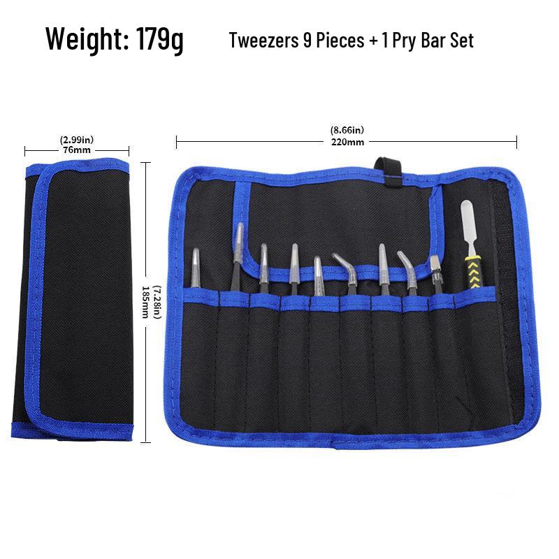 Anti-Static Stainless Steel Tweezers Set for Mobile Phone Repair - 11 Pieces