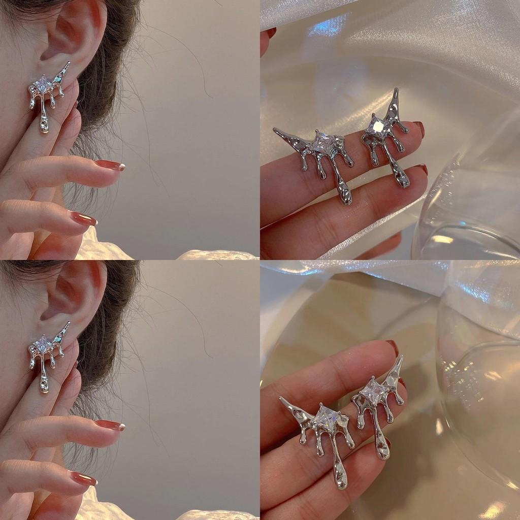 Einzigartige Kreative Unregelmäßige Tropfenförmige Diamant-Ohrringe Modische Asymmetrische Stecker