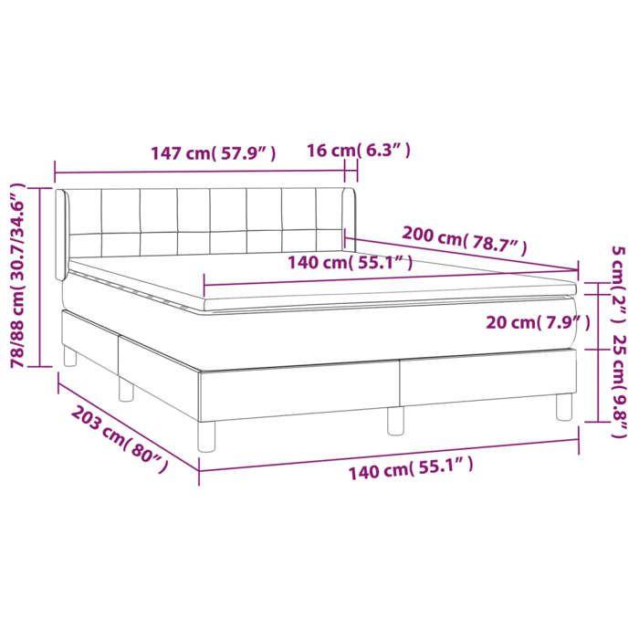 3130962 vidaXL Lit à sommier tapissier et matelas Gris foncé 140x200cm Velours