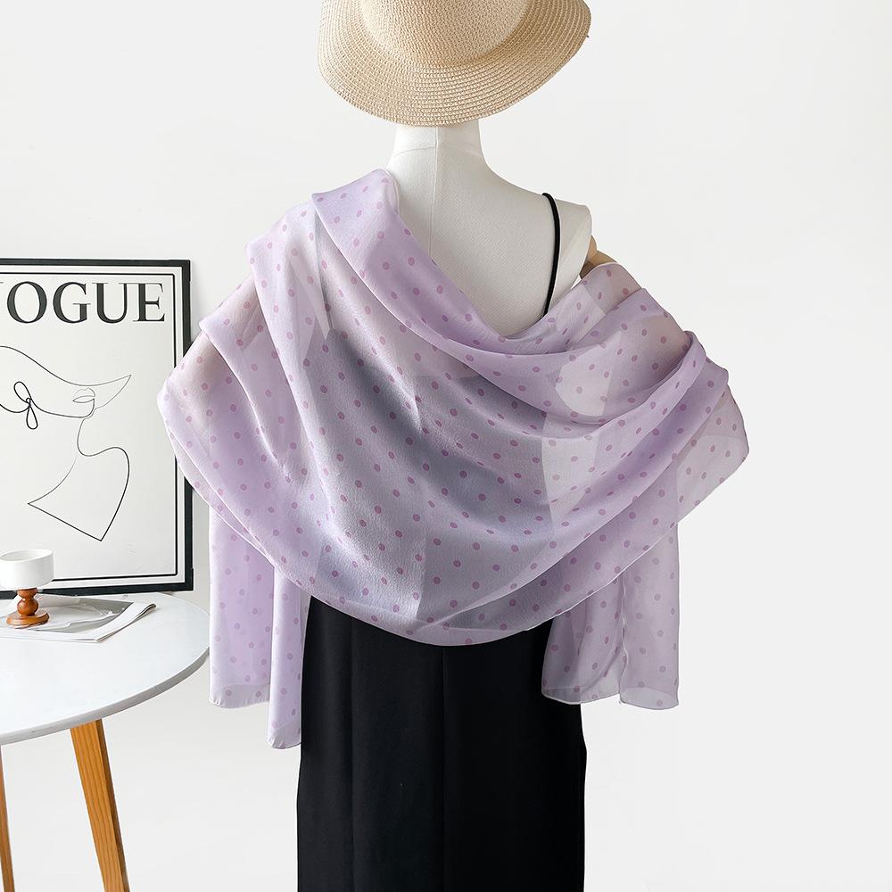 Sunscreen imitation silk chiffon silk scarf women's summer polka dot yarn purple silk scarf thin long Korean version versatile