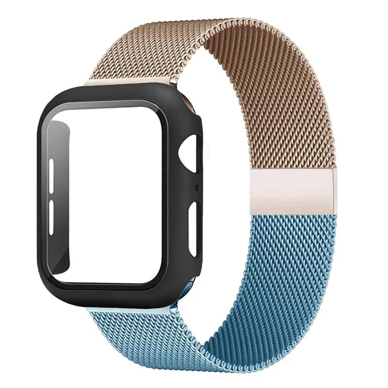 Milanese Loop+case for Apple Watch Band 44mm 45mm 40mm 41mm 42mm Tempered Glass+cover Iwatch Series 9 8 7 6 Se 5 4 Accessories