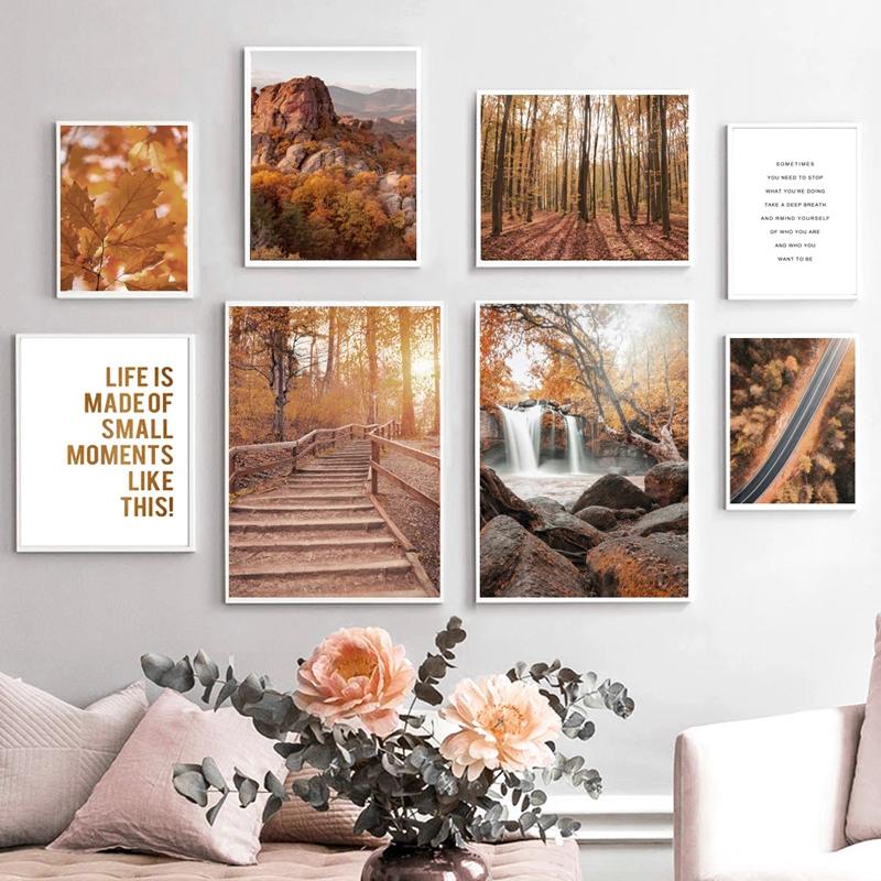 Autumn Landscape Painting Gold Leaves Forest Canvas Picture Modern Home Wall Decor Poster Frameless Prints Interior Decor No Frame
