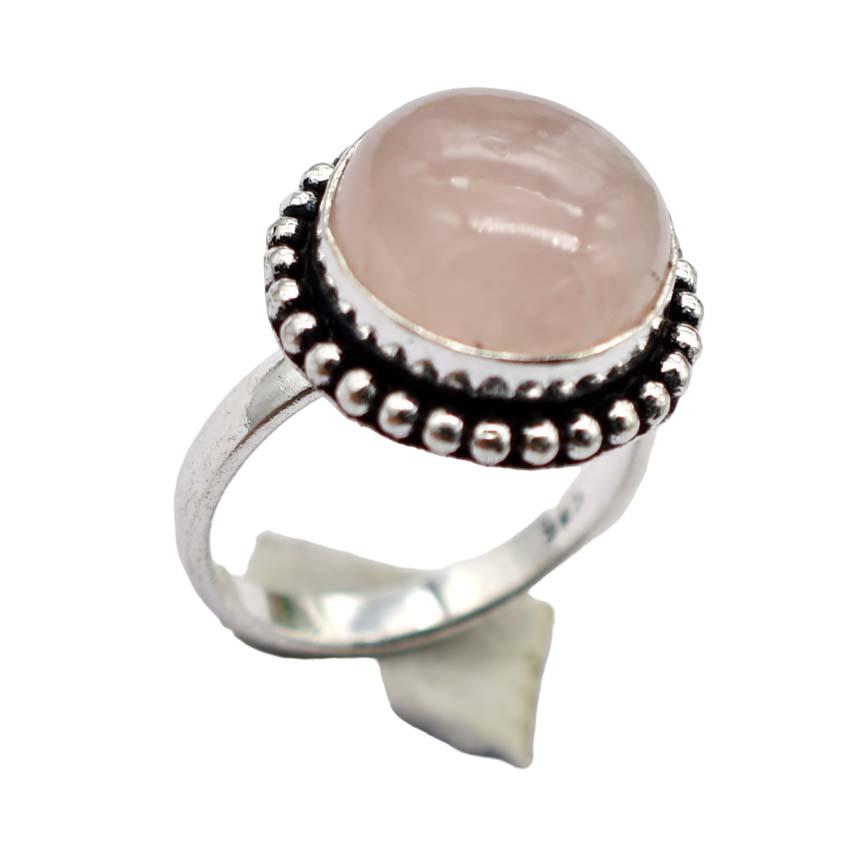 Rose Quartz Ethnic Handmade Ring Jewelry US Size-8 R 5451