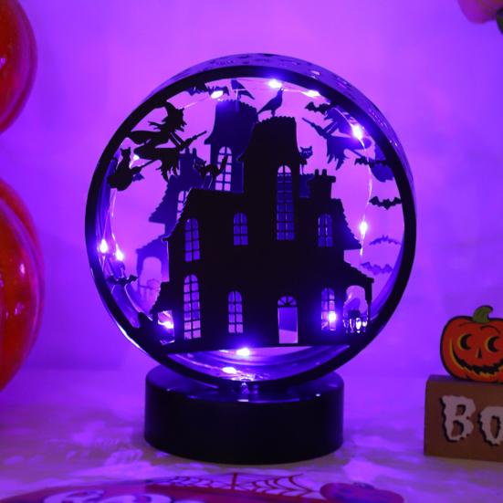 Halloween Night Light Spooky Table Lamp Double Sided Light-up Bat Gothic Castle Decoration for Horror Themed Parties Haunted Houses