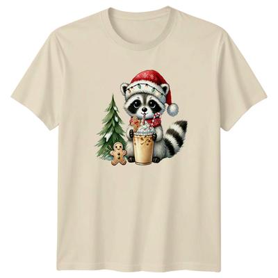 Raccoon Festive Coffee Christmas Holidays Unisexs TShirt Unisexs Tee Graphic Unisex