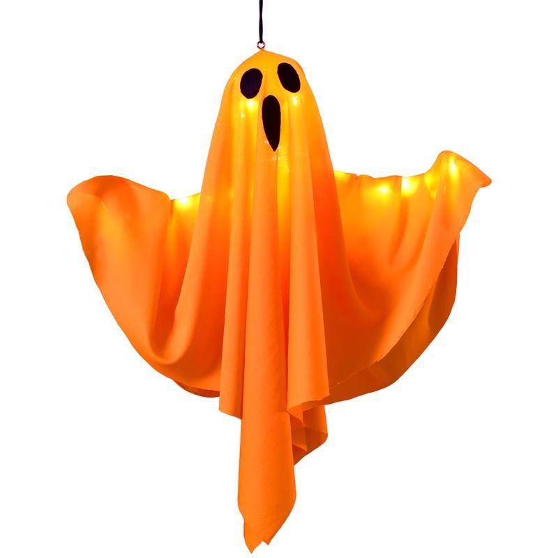 Glowing LED Ghost Pendant: Halloween Hanging Decoration with Colored Lights and Spooky Vibe.