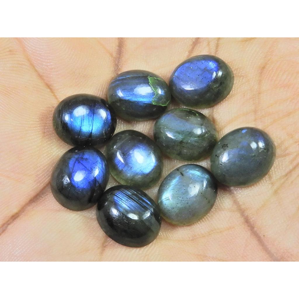 10X12MM Natural Labradorite Blue Fire Oval Cabochon Loose Gemstone 09Pcs Lot C-1052