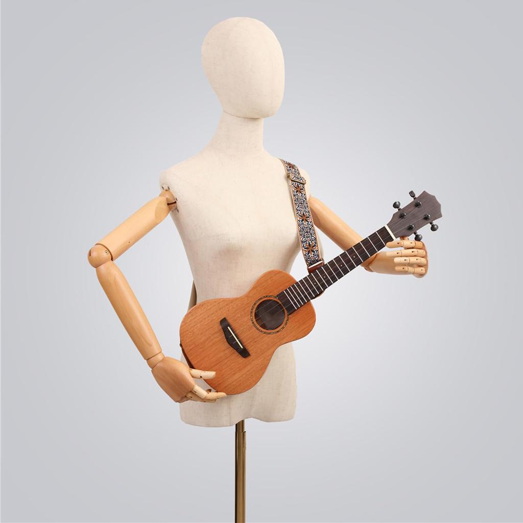 Ukulele Adjustable Nylon Leather Ukulele Shoulder Embroidered Ukulele Strap with Leather Strap Suitable for All Size Ukuleles from Kids To Strap, &