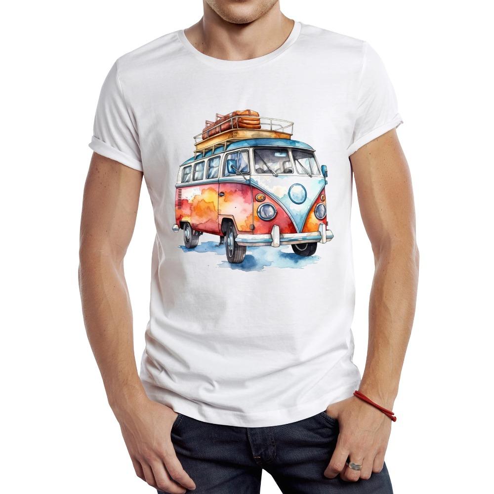 Vintage Painted Campervan Packing Men T Shirt Graphic Go Camping Sport Cloth Retro Camper Bus Tops Hipster Tee