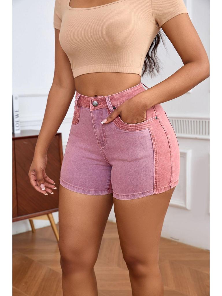 2025 European & American Stretch Fashion Patchwork Denim Hip-lifting Shorts for Women