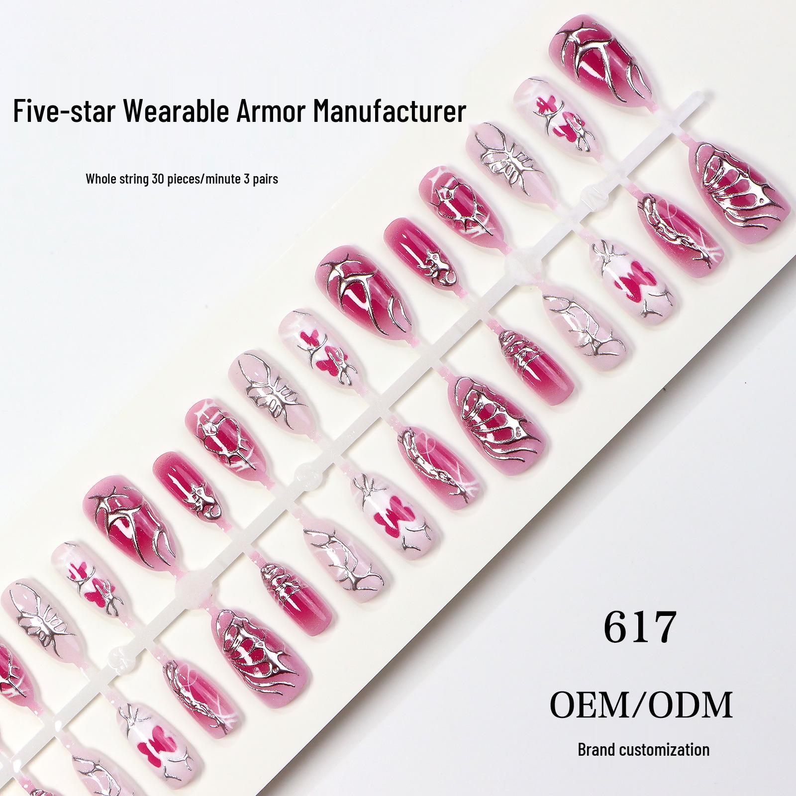 Almond Shape 3D Cat Eye Ice Transparent Nails with Embossed Butterfly & Carved Flower Art Tips