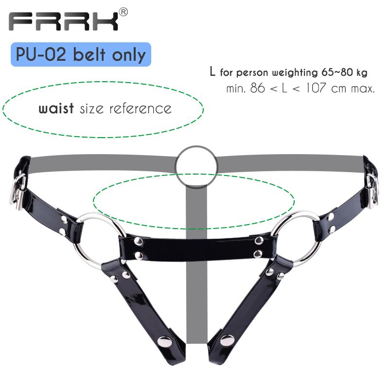 FRRK PU pásový postroj pro hráče BDSM Metal Chastity Cage v různých velikostech Sexy dospělí Intimní produkty Sexuální hračky Bondage