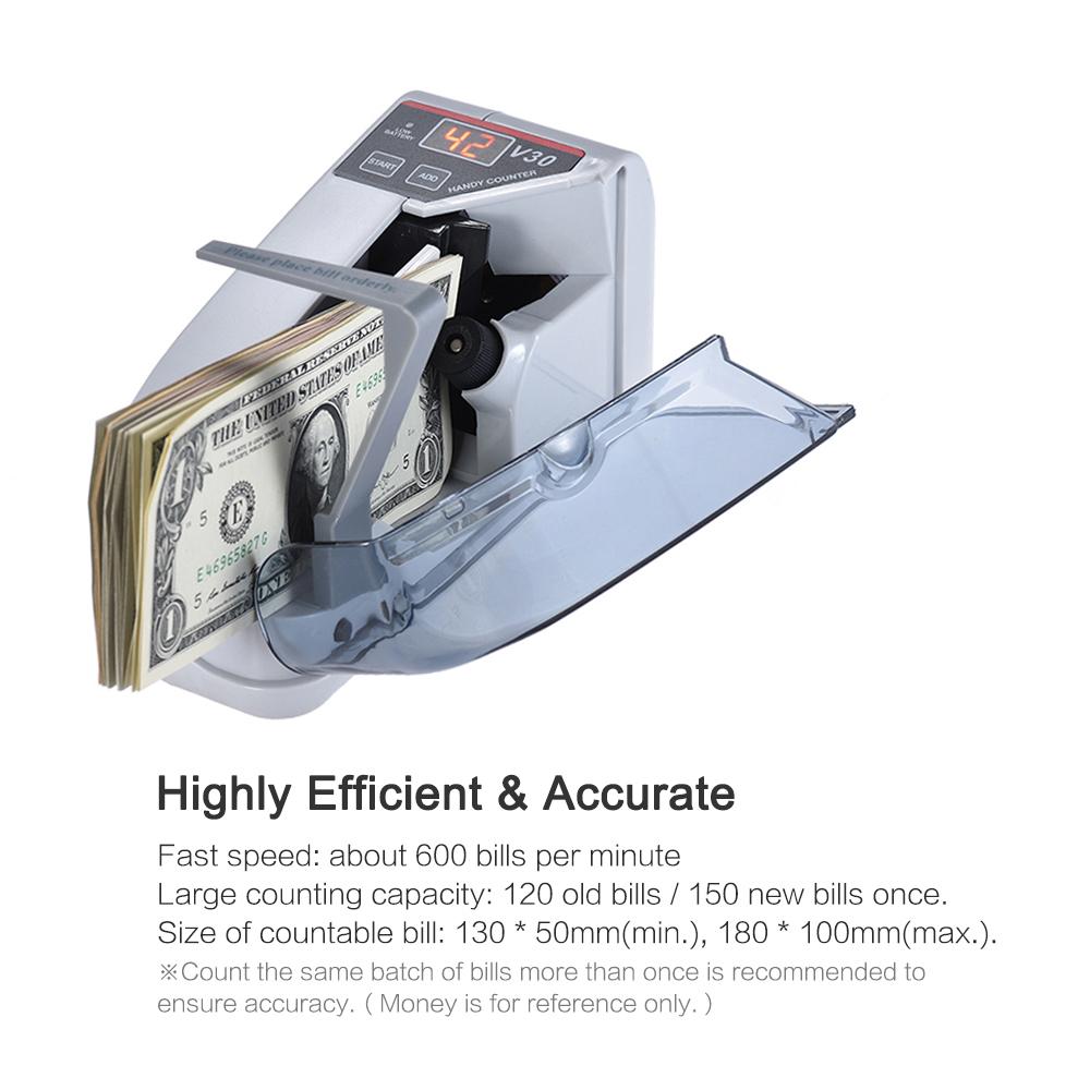 Handy Bill Cash Banknote Counter Money Currency Counting Machine AC Or Battery Powered