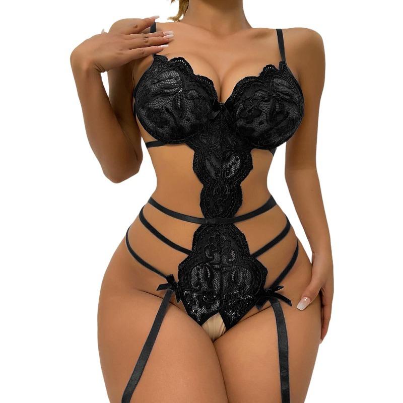 Erotic Lingerie for Women Hot Erotic Underwear Set Exotic Set Sexy Lace Bra Bandage Panties + Stockings Transparent Bra Set