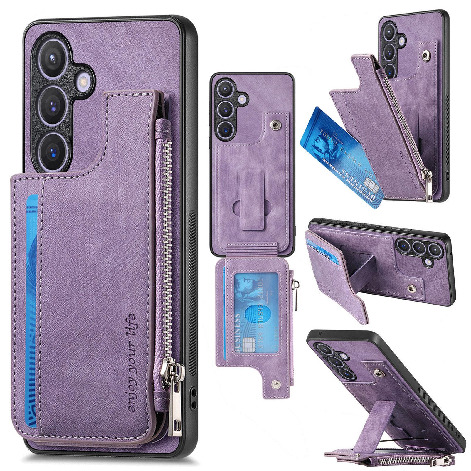 

For Samsung Galaxy A05s 4G Case Zipper Card Holder Kickstand Leather+PC+TPU Phone Cover Purple