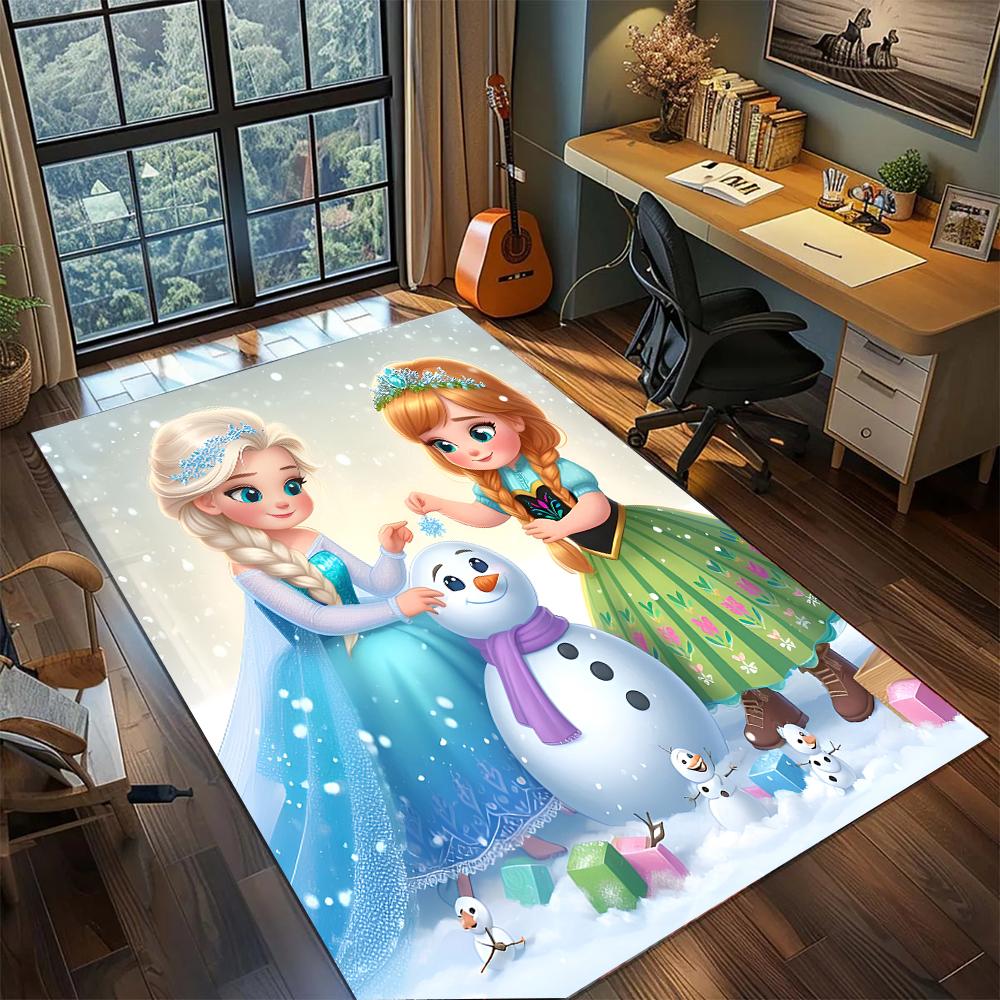 Elsa and Anna: Frozen Rug Carpet Large Area Rug Non Slip Washable Floor Mat Gamer Room Bedroom Home Decor