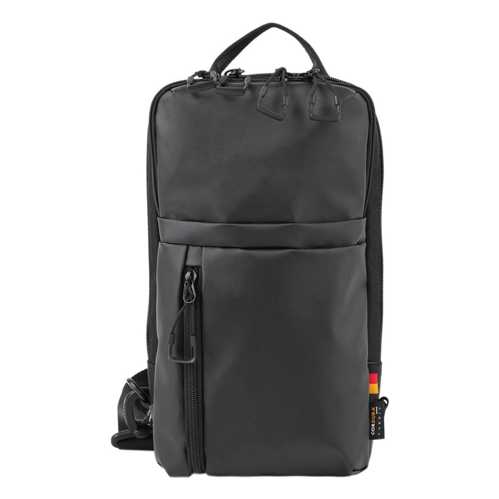 Bermas Men's Body Bag 60622 Sling Bag, Water-Repellent, One-Shoulder Bag, Size 10, Black