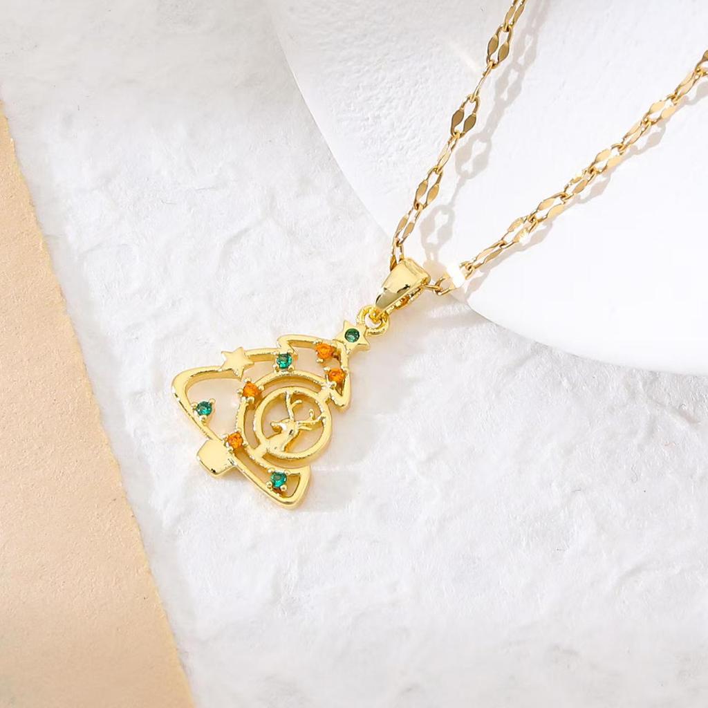 Popular Christmas Series Necklaces: Santa Claus, Peace Tree, Holiday Element Micro-Paved Drip Oil Pendant