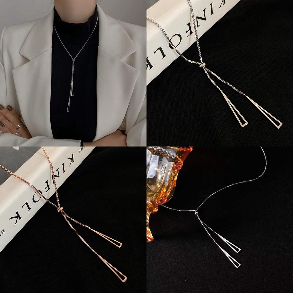 Fashionable Geometric Triangle Sweater Chain For Women Ins Metal Style Long Necklace