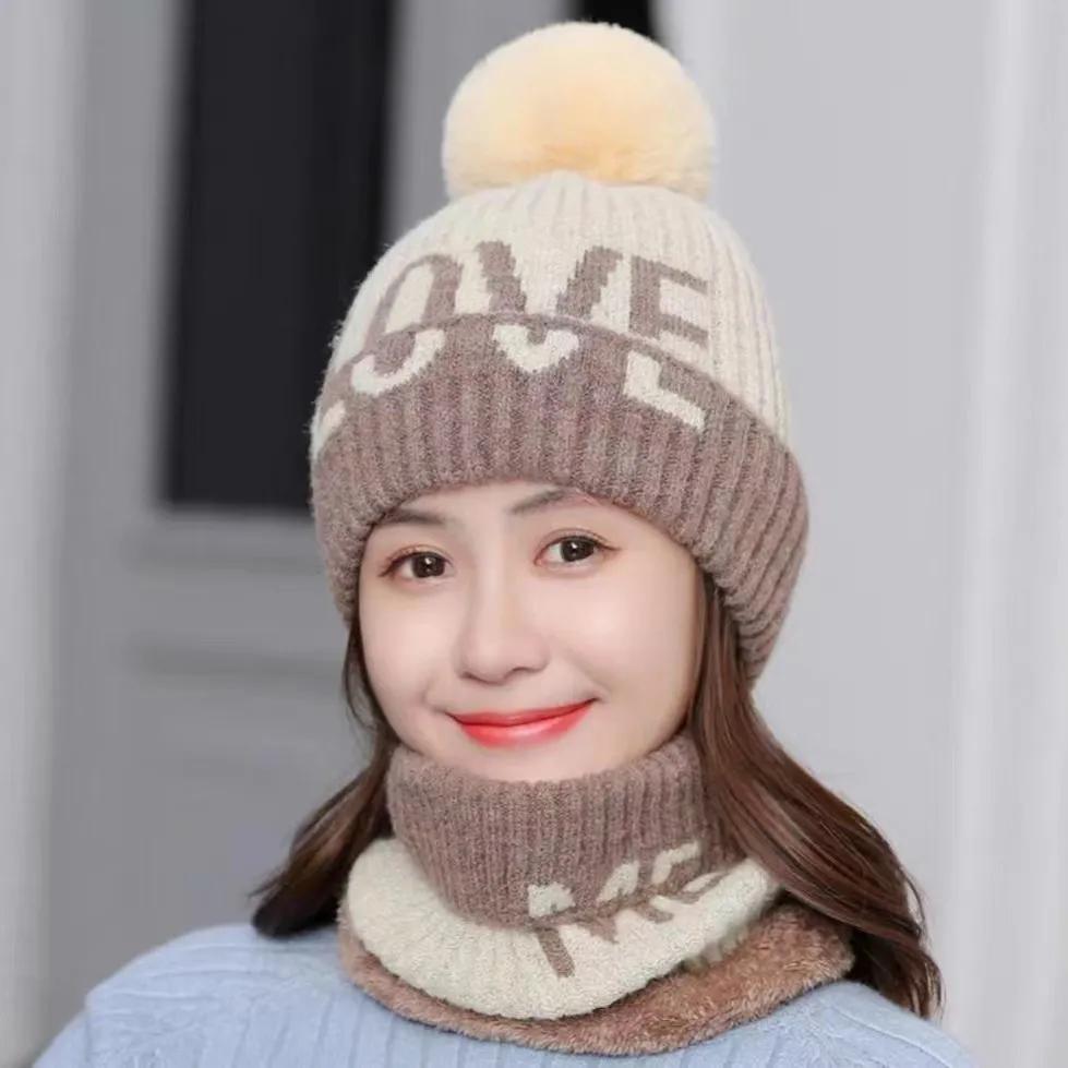 

WTEMPO Осенне-зимний ветрозащитный, морозостойкий, эластичный, универсальный комплект из шапки и шарфа для женщин, теплые вязаные плюшевые шапки для активного отдыха hat + scarf бежевый