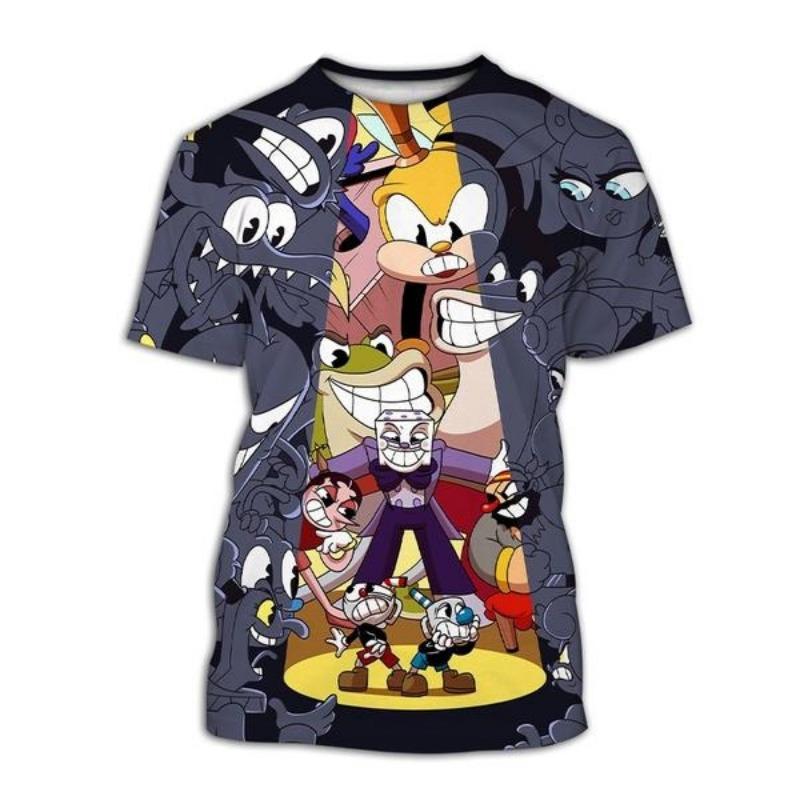 2025 Cuphead 3D printed men's casual summer fashion round neck fun T-shirt suitable for both men and women short sleeved top siz