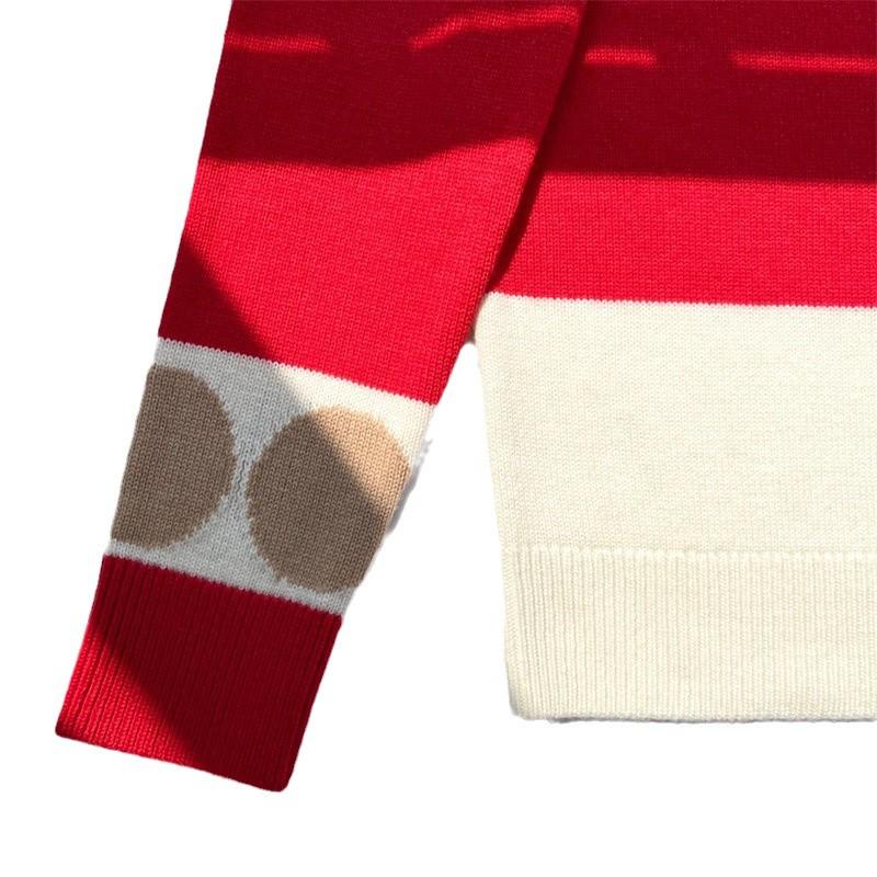 Women's Retro Classic MAX Family Wool Pullover: Round Neck, Long Sleeve, Embroidered Digital Knit, Cashmere Color Block Sweater