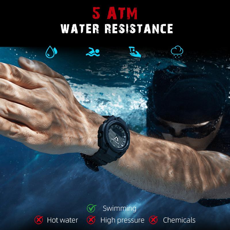 NORTH EDGE FORTRESS 2026 Men's Army Military Digital Watch Outdoor Sports Waterproof 50M Watches World Time Countdown LED Clock