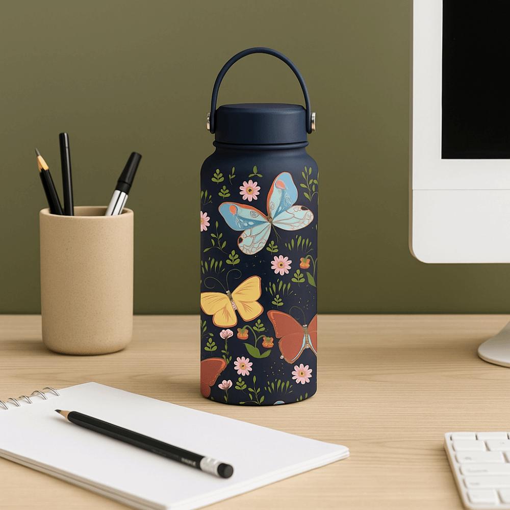 Gift Creative Thermal Water Bottle Portable 1L Outdoor Insulated Mug Large Capacity Leak-proof Floral Insulated Bottle Household