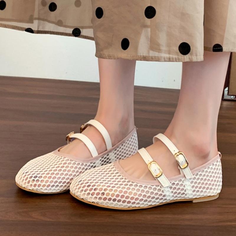 Fashion Weave Mesh Women Flats Sandals Summer 2025 Designer Sexy Shoes Casual Shallow Soft Shoes New Buckle Walking Zapatillas De Mujer