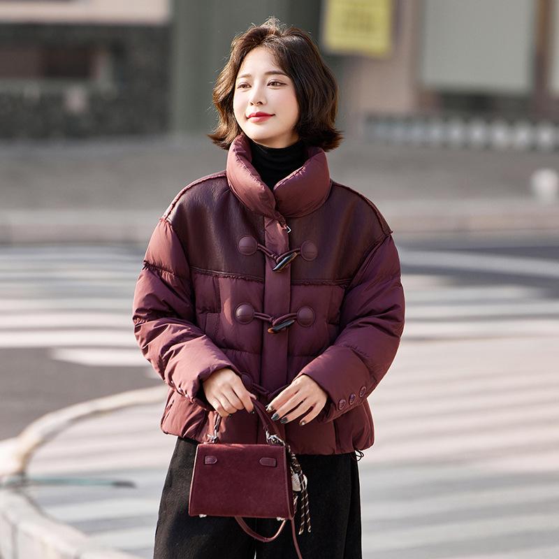 

Women s Winter PU Splicing Down Coat - Loose, Fashionable, Age-Reducing, GE1685 S (90-115 jin)