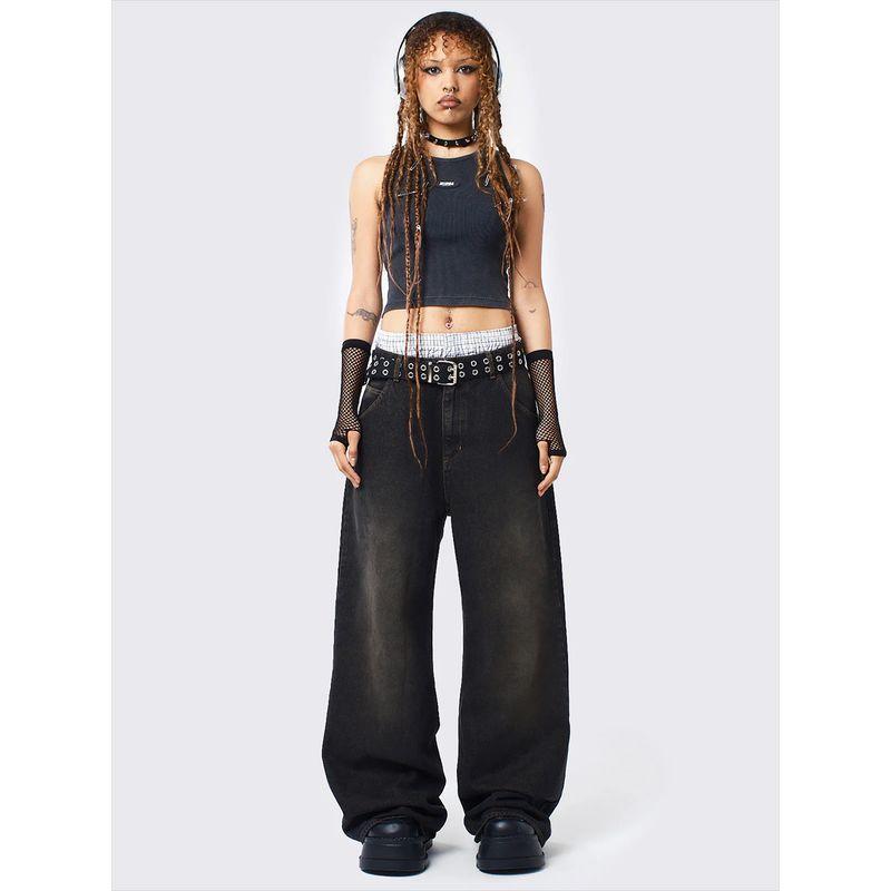 Foreign Trade Original Order Min * Ga American Vintage Washed Old Wide Leg Straight Baggy Jeans Brown Black 1374