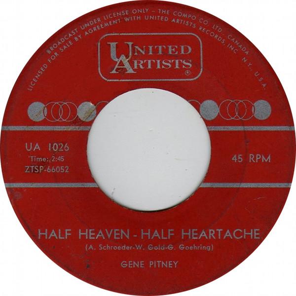 

7-дюймовая пластинка GENE PITNEY Half Heaven Half Heartache UA1026 United Artists 1962 Канада Поп Б/у