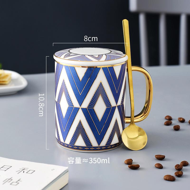 British Style Mug Couple Pair Cup Ceramic Water Cup Office Mug Coffee Cup High-End Covered Souvenir