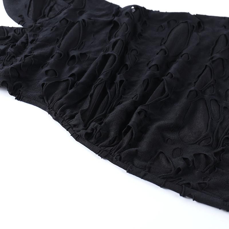 GMXIA Sexy Mikro Permeabilní Sukně Dámské Tmavé Roztrhané Slim Rozparek Zavinovací Bokový Pás Šaty