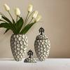 Ceramic Vase Geometric Diamond Check Flower Vase Floral Arrangement Accessories Ginger Jar Ceramic Checkmate Jar Home Decoration