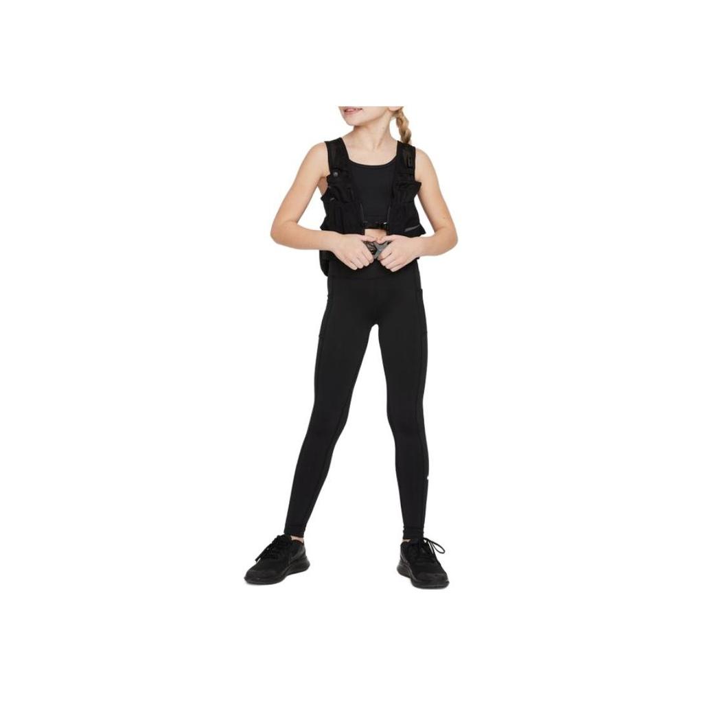 Nike Solid Color Quick-Dry High-Waisted Slim Fit Knitted Sports Pants Kids bottoms Black FD2855-010