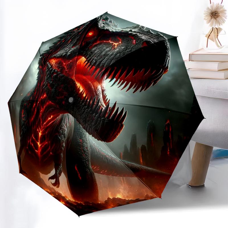 1pc Sturdy 8-Bone Auto Umbrella, Dinosaur Umbrella, Digital Printed, Foldable Umbrella for On-the-Go Outdoor Use