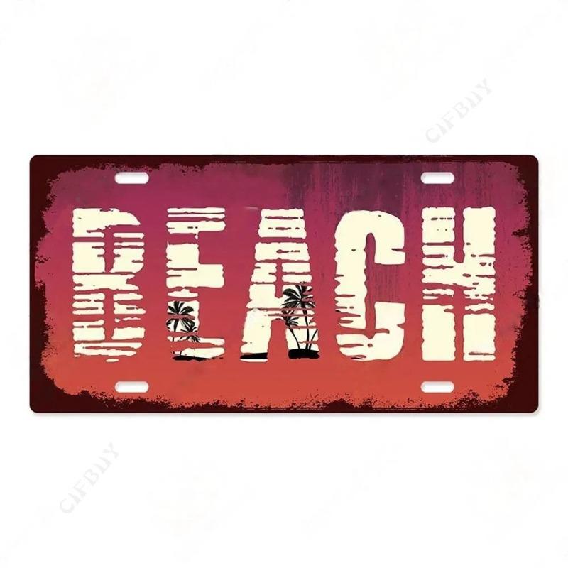 Beach Souvenir License Plate, Seaside Metal Sign 15x30cm