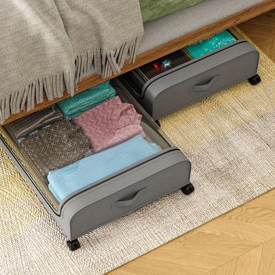 1 contenedor organizador de almacenamiento debajo de la cama que ahorra espacio: contenedor de metal debajo de la cama con ruedas y tapa