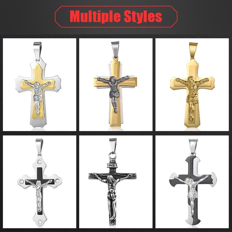 Trendsmax Men's Jesus Cross Pendant Stainless Steel Charms Gold Silver Color Male Fashion Jewelry KPP3