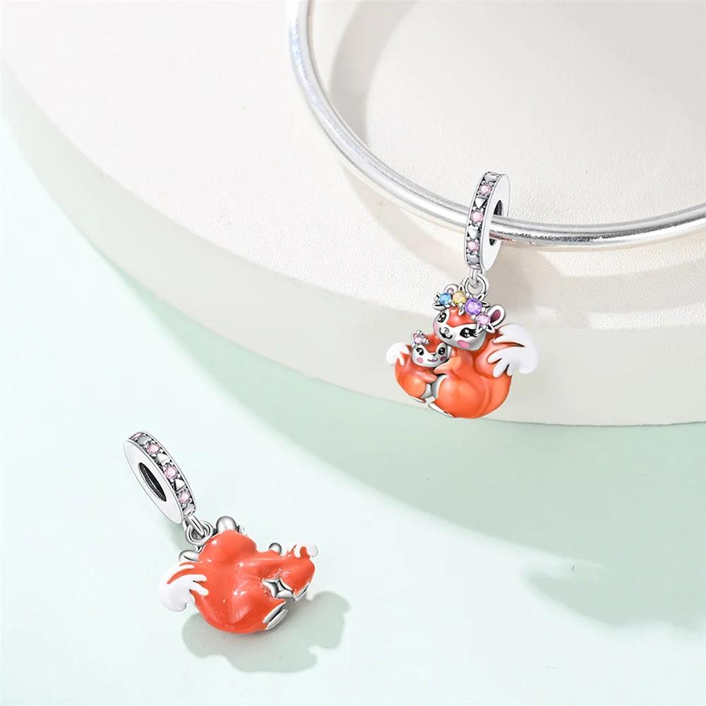 Original Orange Squirrel Cute Animal Pendant Bat Spider Beads Fit Braceletcopper Women Accessory Fine Gift Diy Jewelry