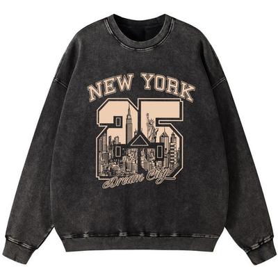 Bluza damska z zabawnym nadrukiem Nowy Jork, bawełniana, w stylu vintage, prana, modna, luźna, cienka, z kapturem