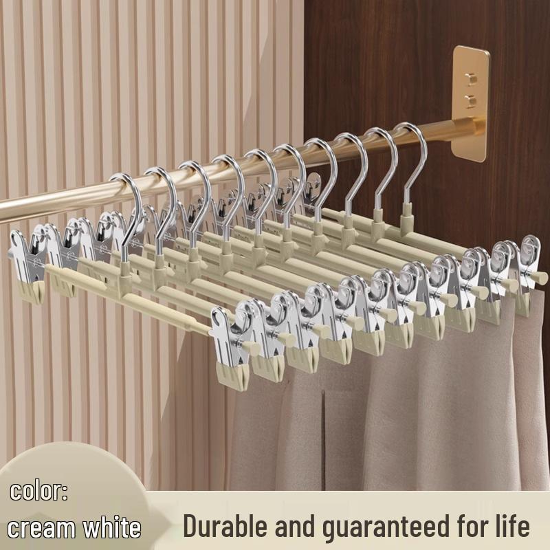 Stainless Steel Non-Slip Pants & Skirt Hanger with Clips Cream White
