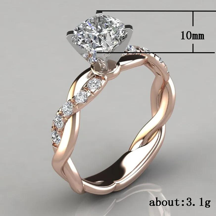 Rose Gold Inlaid Princess Diamond Ring European And American Style High-Quality Sparkling Jewelry For Ladies