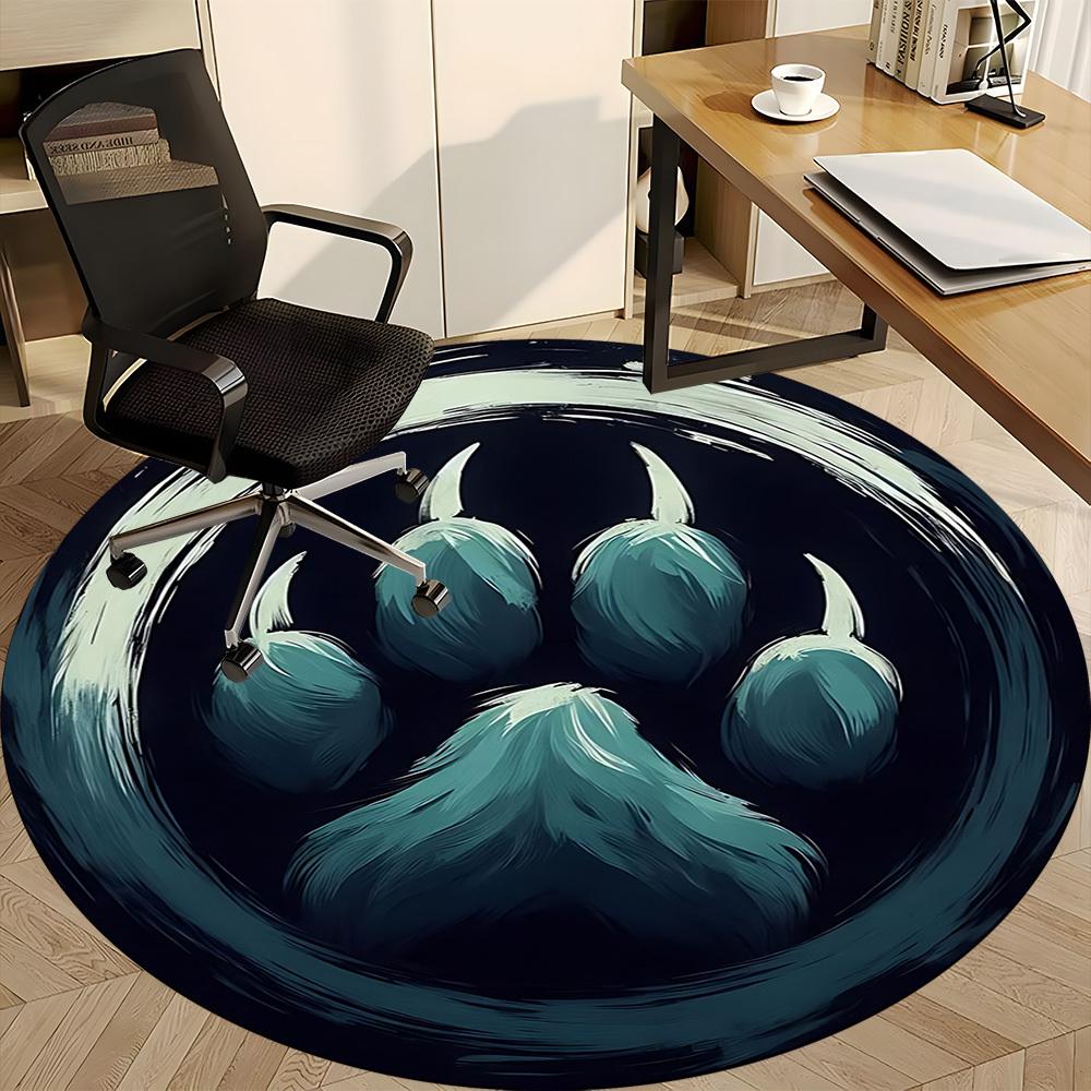 1pc Paw Print Office Round Area Rug, Under Office Chairs Bedroom Living Room Home Decor, Room Deco