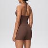 Europäisch-Amerikanisches Wolkengefühl Yoga-Tanktop & Shorts Set: Einfarbig, Seil-Träger, Schöner Rücken, Tasche, Figurbetont für Damen